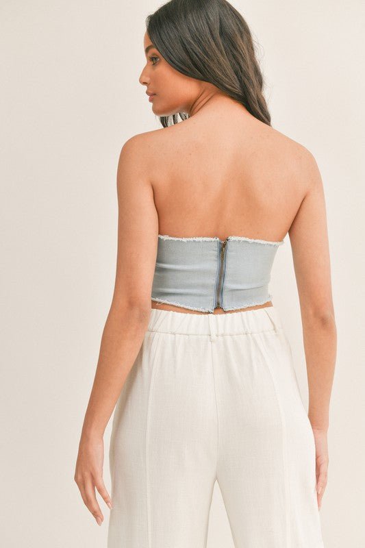 Light Denim Strapless Crop Top - STYLED BY ALX COUTUREShirts & Tops