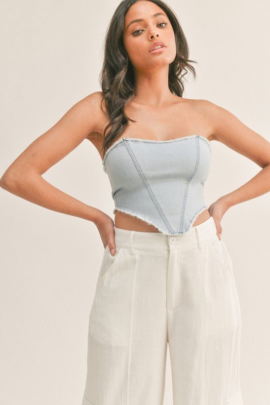 Light Denim Strapless Crop Top - STYLED BY ALX COUTUREShirts & Tops