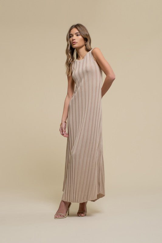 Light Taupe Sweater Knit Midi Dress - STYLED BY ALX COUTUREDRESSES