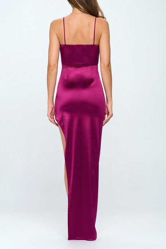 Magenta Pleated Side Cutout Maxi Dress - STYLED BY ALX COUTUREDRESS