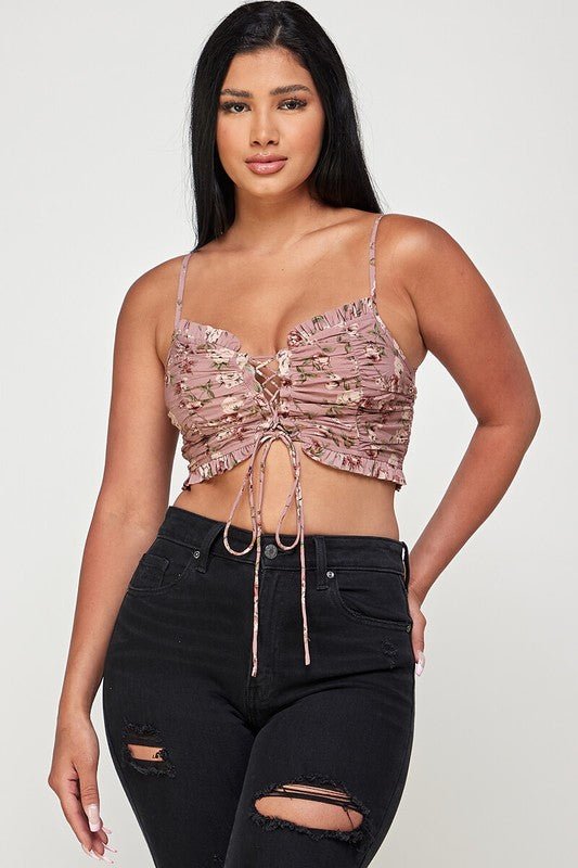 Mauve Floral Print Lace Up Bustier Cami Top - STYLED BY ALX COUTURETOP