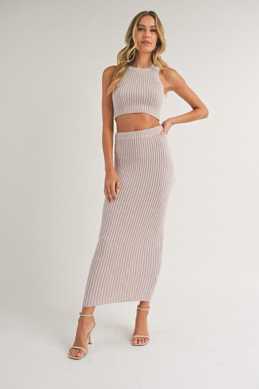 Mauve Knit Tank and Midi Pencil Skirt Set - STYLED BY ALX COUTUREOutfit Sets