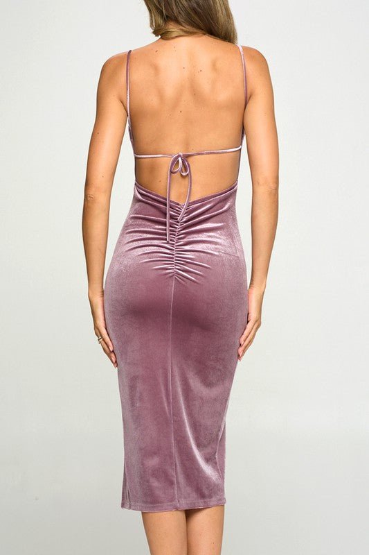 Mauve Velvet Slit Midi Dress - STYLED BY ALX COUTUREDRESSES