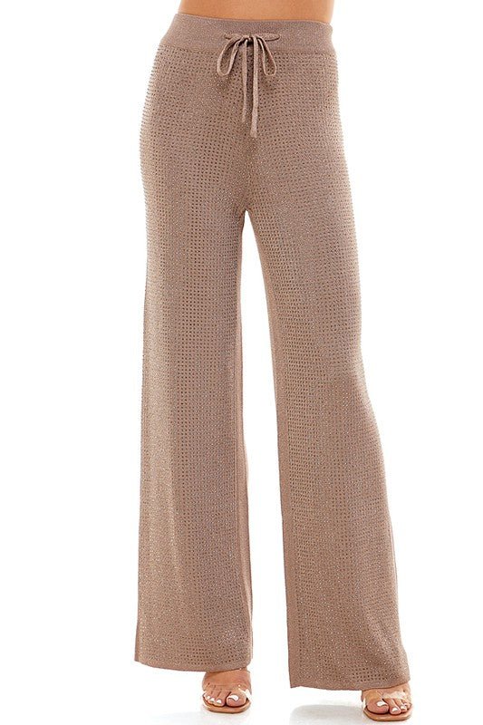 Mauve Wide Leg Pant With Rhinestones - STYLED BY ALX COUTUREPants