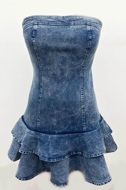 Medium Denim Delight Tiered Mini Dress *PRE* - STYLED BY ALX COUTUREDRESSES