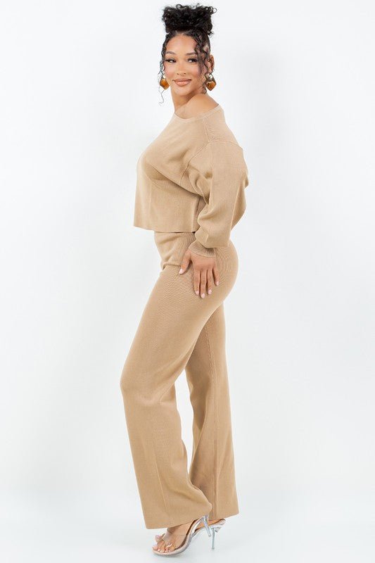 Milk Coffee Long Sleeve One Shoulder Top Pants Set - STYLED BY ALX COUTUREOutfit Sets