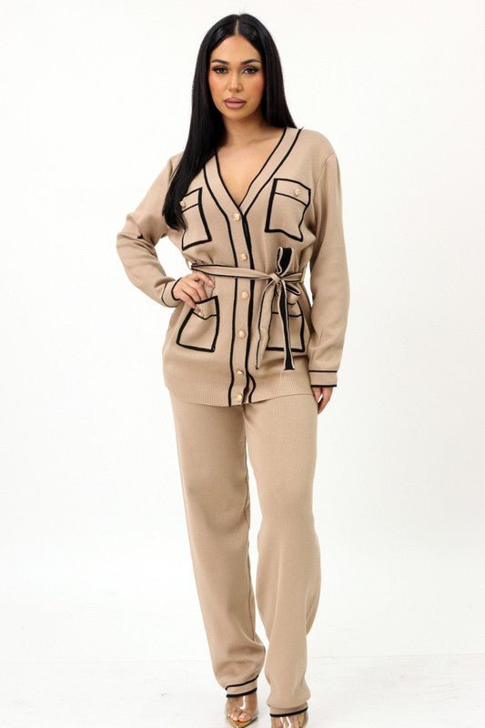 Mocha Cardigan Matching Pants Set - STYLED BY ALX COUTUREOutfit Sets