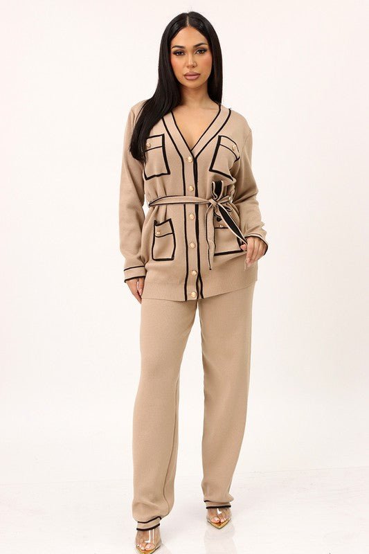 Mocha Cardigan Matching Pants Set - STYLED BY ALX COUTUREOutfit Sets