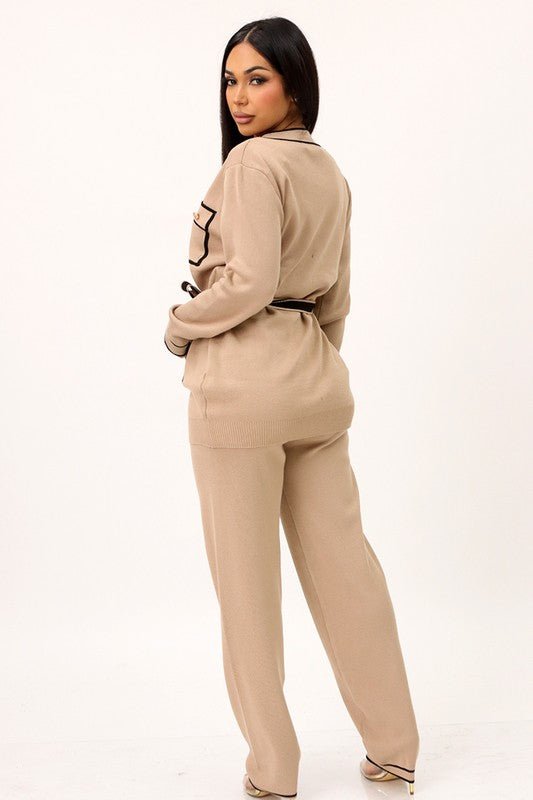 Mocha Cardigan Matching Pants Set - STYLED BY ALX COUTUREOutfit Sets