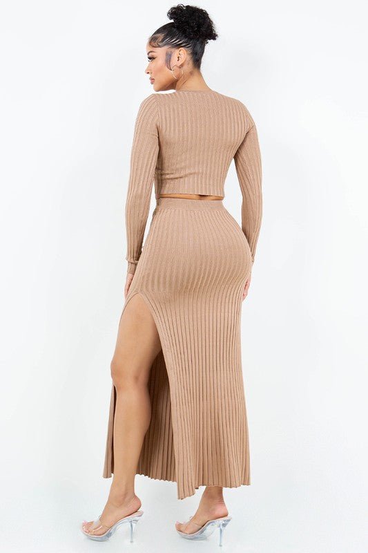 Mocha Crew Neck Top Maxi Skirt Set - STYLED BY ALX COUTUREOutfit Sets