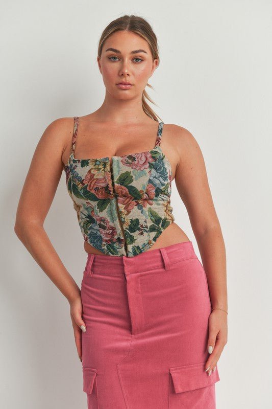 Multi Color Flower Print Corset Top - STYLED BY ALX COUTUREShirts & Tops