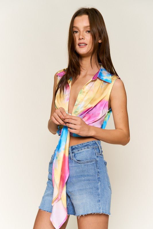 Multi Tie Dye Satin Top - STYLED BY ALX COUTUREShirts & Tops