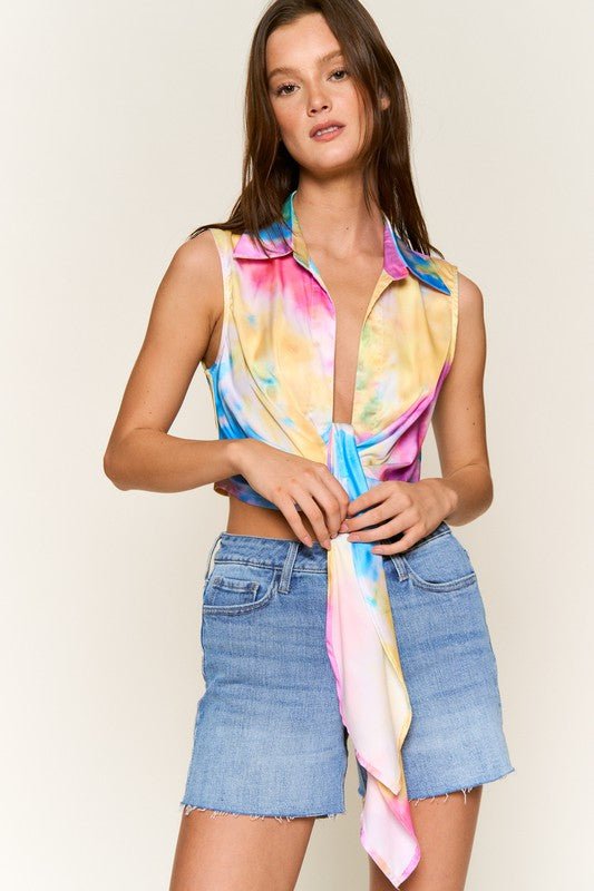 Multi Tie Dye Satin Top - STYLED BY ALX COUTUREShirts & Tops