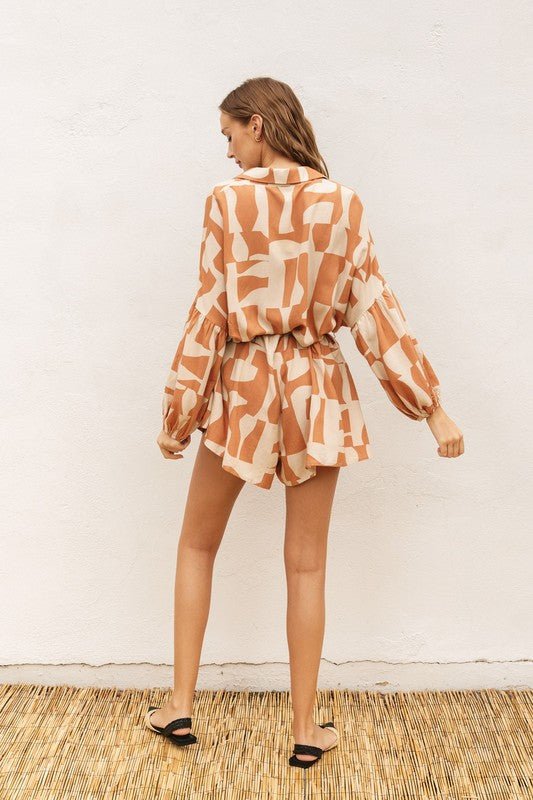 Natural Camel Bubble Sleeve Romper *PRE* - STYLED BY ALX COUTUREJumpsuits & Rompers