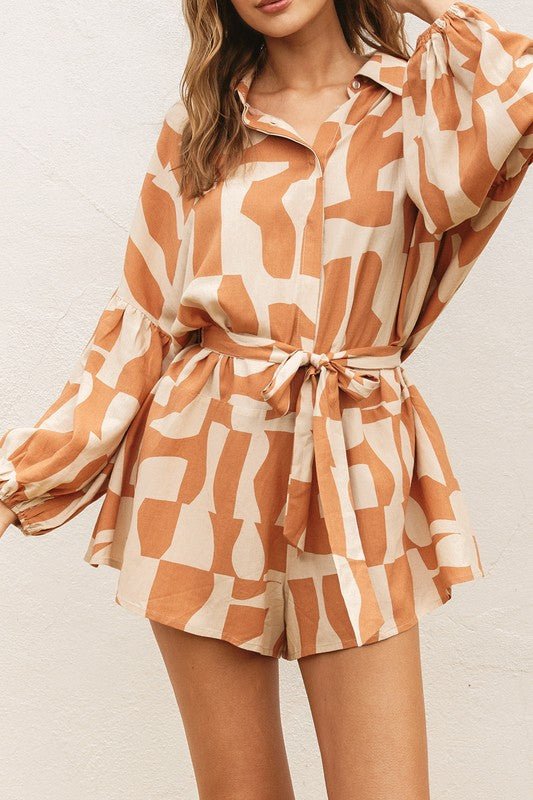 Natural Camel Bubble Sleeve Romper *PRE* - STYLED BY ALX COUTUREJumpsuits & Rompers