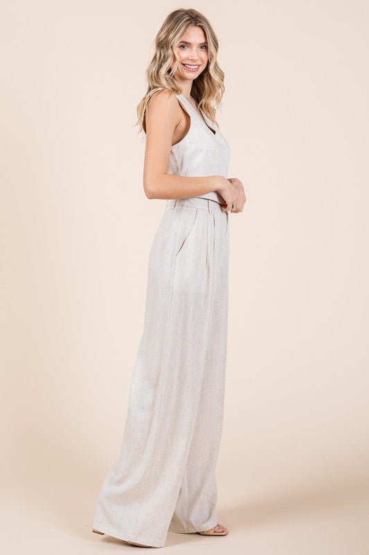 Natural Linen Vest and Wide Leg Pants Two Piece Set - STYLED BY ALX COUTUREOutfit Sets