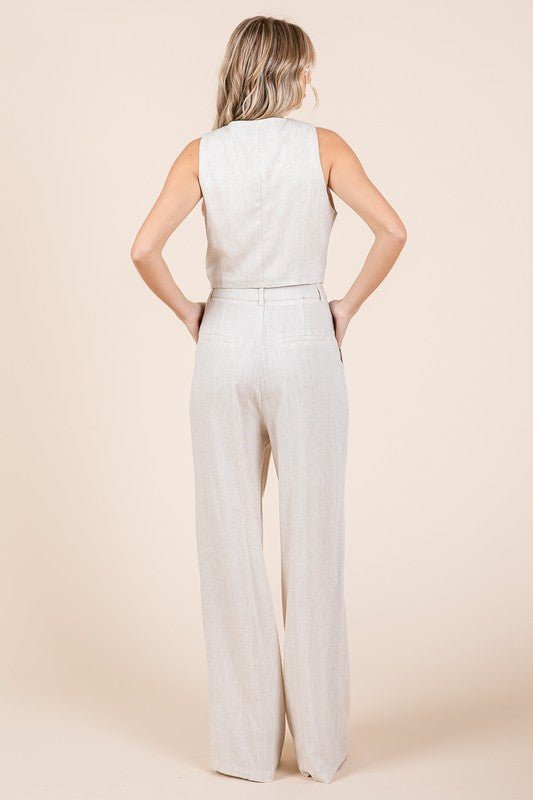 Natural Linen Vest and Wide Leg Pants Two Piece Set - STYLED BY ALX COUTUREOutfit Sets