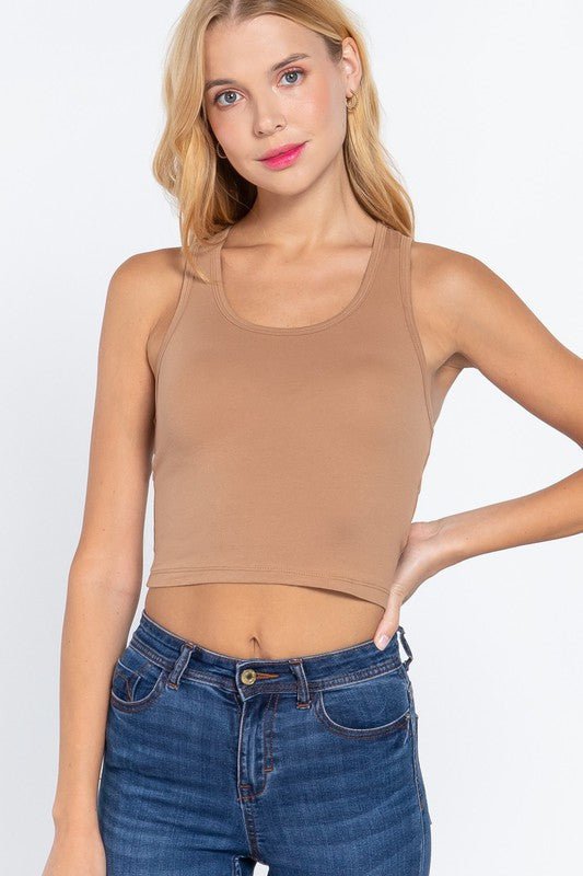 Natural Tan Racerback Jersey Crop Tank Top - STYLED BY ALX COUTUREShirts & Tops