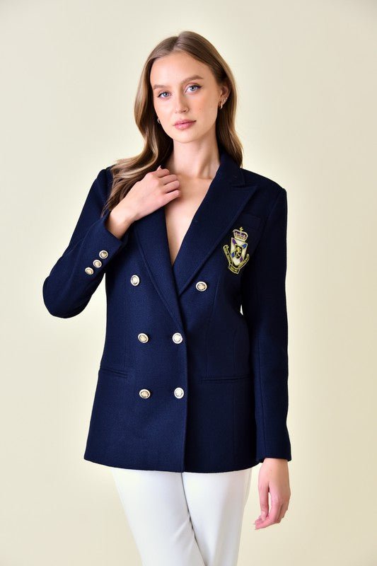 Navy Crest Patch Double Breated Blazer - STYLED BY ALX COUTUREBlazer