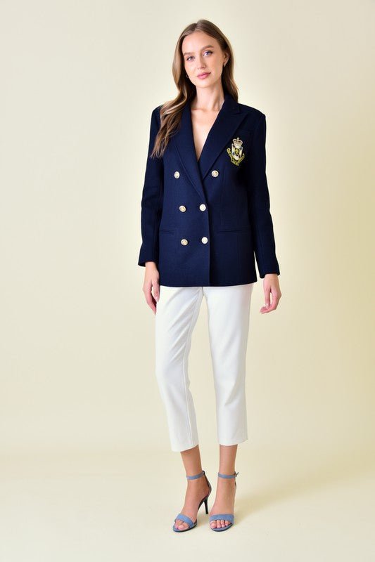 Navy Crest Patch Double Breated Blazer - STYLED BY ALX COUTUREBlazer