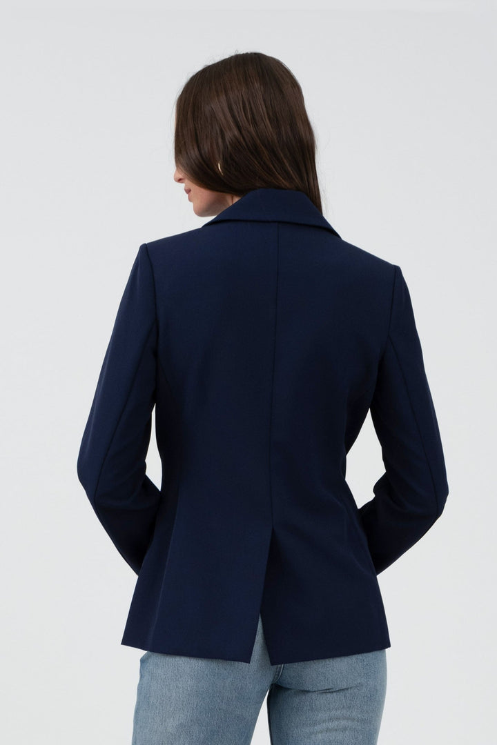 Navy Gold Hardware Button Cuff Blazer - STYLED BY ALX COUTUREBlazer