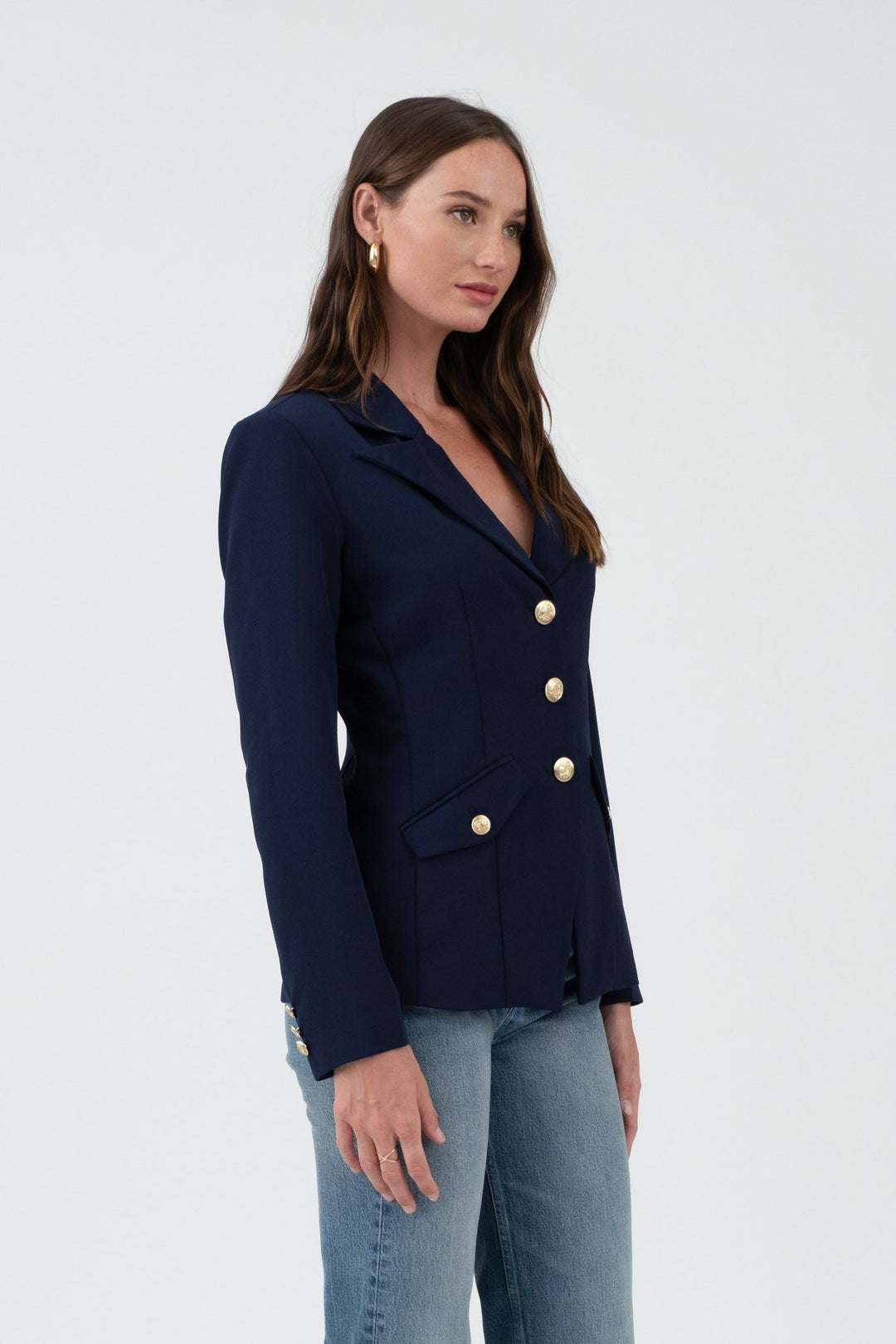 Navy Gold Hardware Button Cuff Blazer - STYLED BY ALX COUTUREBlazer