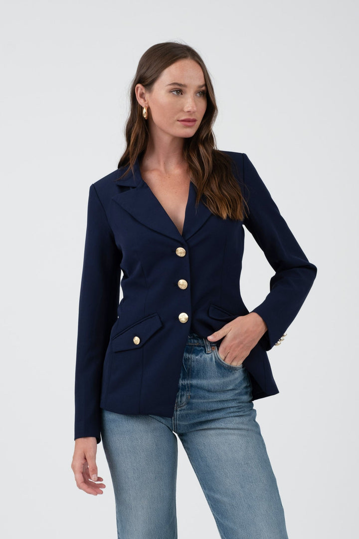 Navy Gold Hardware Button Cuff Blazer - STYLED BY ALX COUTUREBlazer