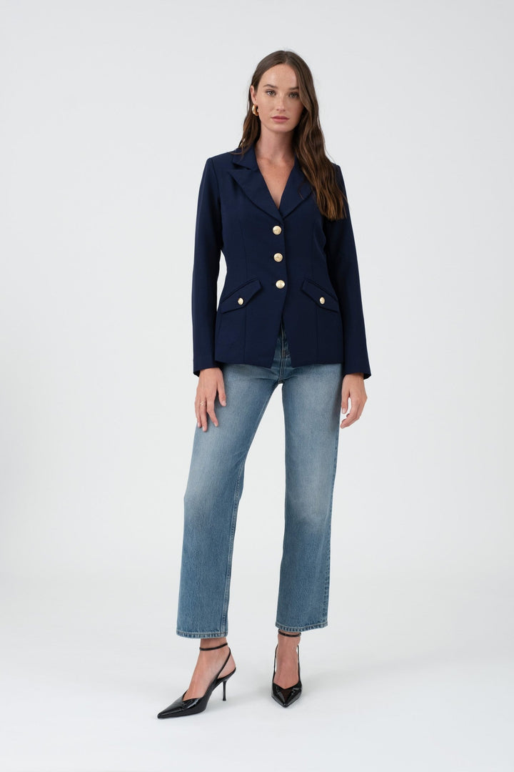 Navy Gold Hardware Button Cuff Blazer - STYLED BY ALX COUTUREBlazer