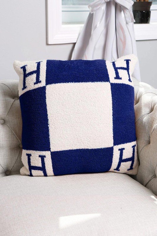 Navy H Patterned Cushion Cover - STYLED BY ALX COUTURECUSHION
