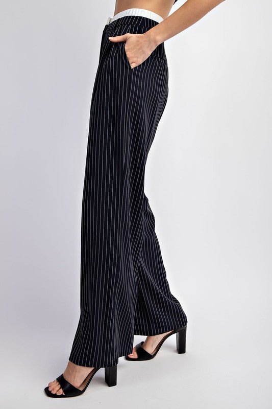 Navy Pinstriped Tailored Trousers - STYLED BY ALX COUTUREPANTS