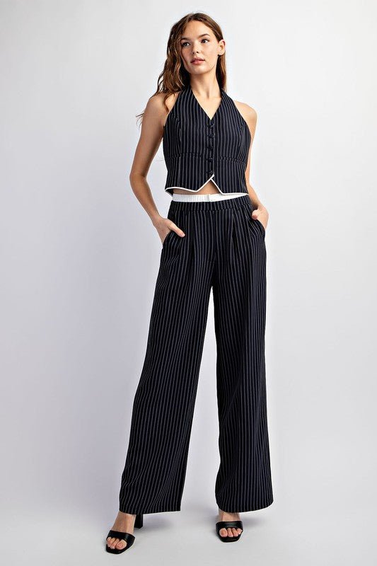 Navy Pinstriped Tailored Trousers - STYLED BY ALX COUTUREPANTS