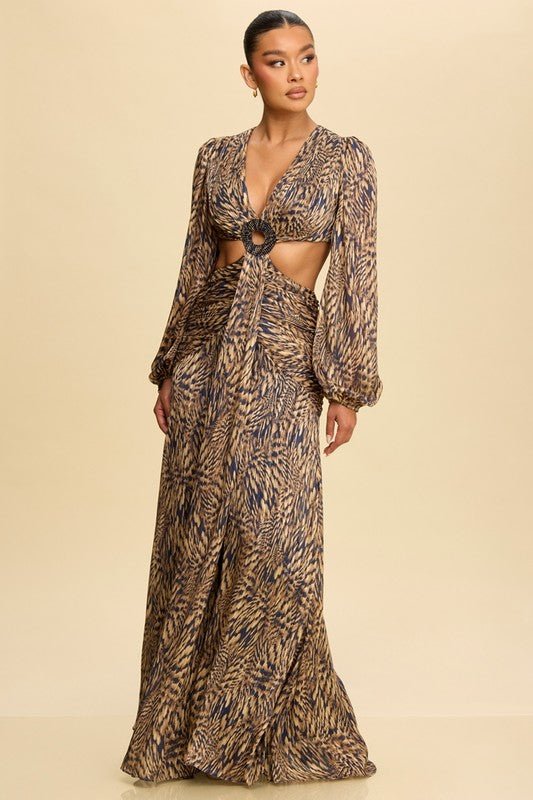 Navy Studded Ring Chiffon Maxi Dress - STYLED BY ALX COUTUREDresses