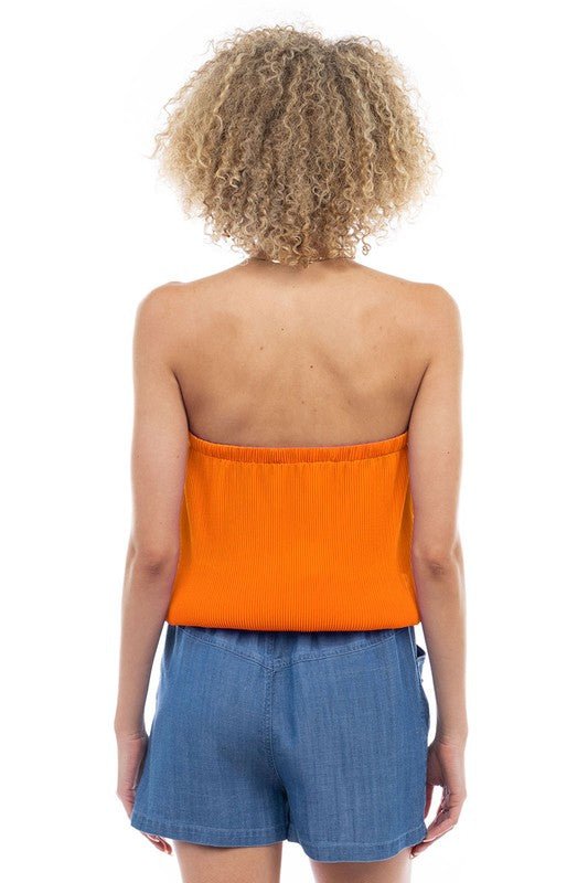 Neon Orange Plisse Bubble Tube Top - STYLED BY ALX COUTUREShirts & Tops