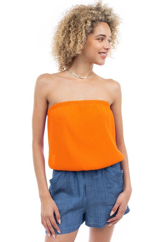 Neon Orange Plisse Bubble Tube Top - STYLED BY ALX COUTUREShirts & Tops