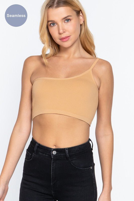 Nude One Shoulder Seamless Rib Cami Top - STYLED BY ALX COUTUREShirts & Tops