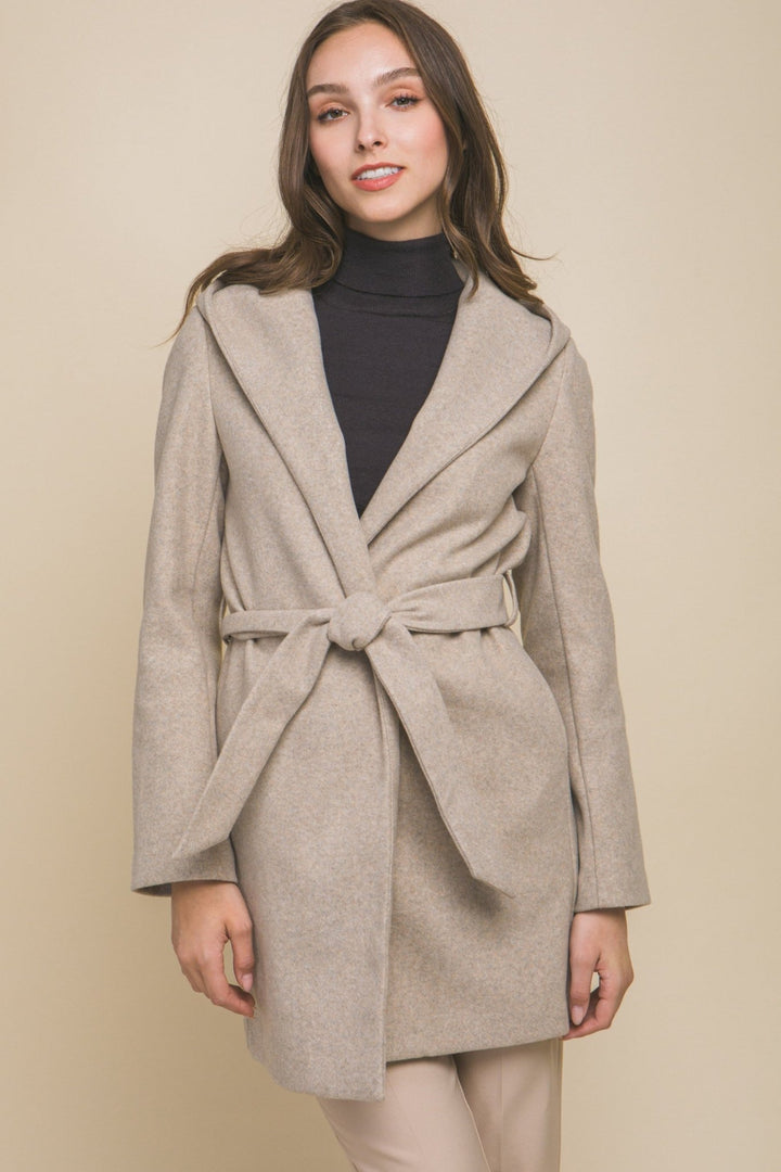 Oatmeal JQ Fleece Belted Hoodie Coat - STYLED BY ALX COUTURECoats & Jackets