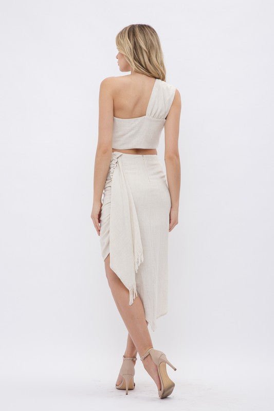 Oatmeal Linen Midi Wrap Skirt - STYLED BY ALX COUTURESkirts