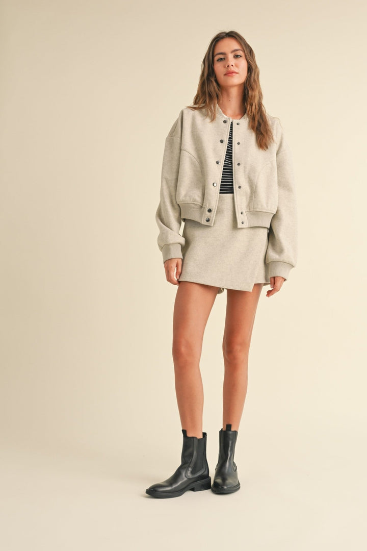 Oatmeal Semi Casual Bomber Jacket - STYLED BY ALX COUTURECoats & Jackets