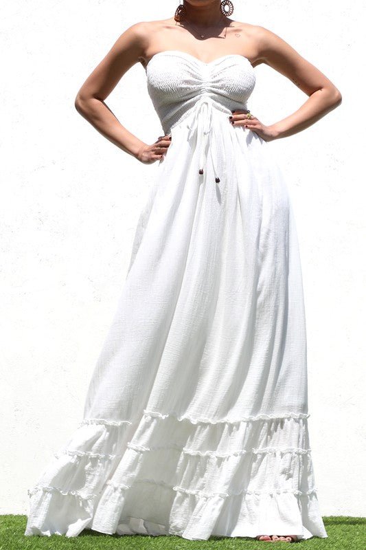 Off White Smocked Maxi Dress - STYLED BY ALX COUTUREDRESS