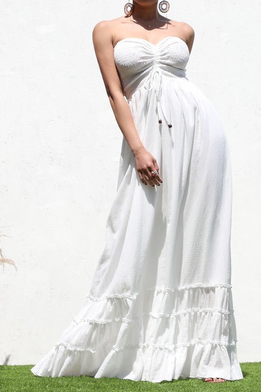 Off White Smocked Maxi Dress - STYLED BY ALX COUTUREDRESS