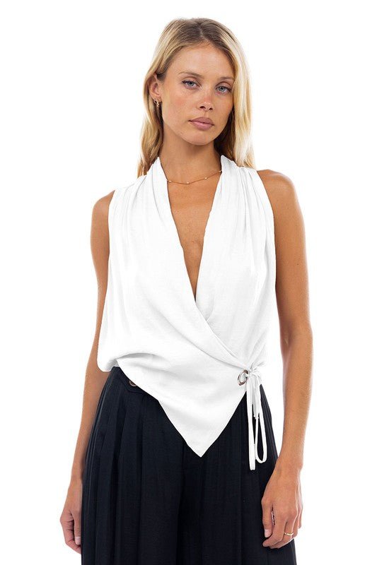 Off White Wrap Top With Front Grommet - STYLED BY ALX COUTUREShirts & Tops