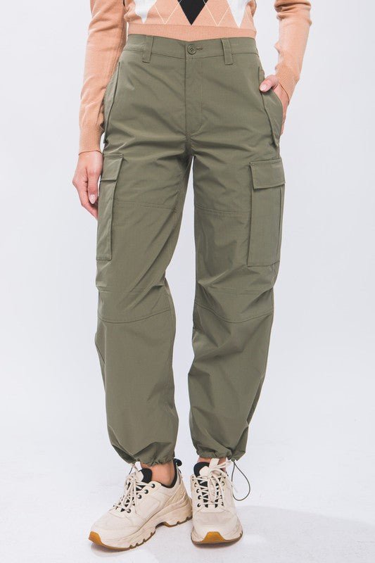 Olive Cargo Pants With Elastic Waist Band - STYLED BY ALX COUTUREPANTS