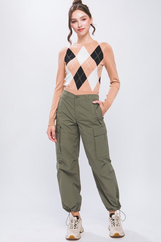 Olive Cargo Pants With Elastic Waist Band - STYLED BY ALX COUTUREPANTS