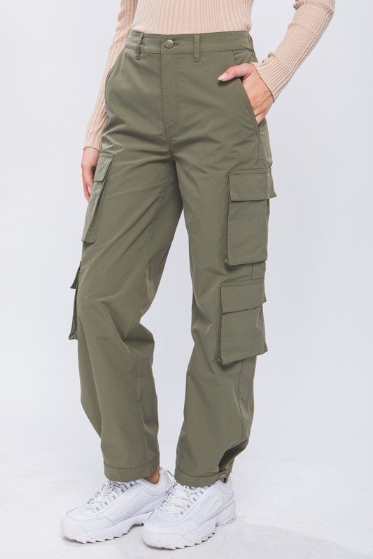 Olive Cargo Pants With Snap Button - STYLED BY ALX COUTUREPANTS