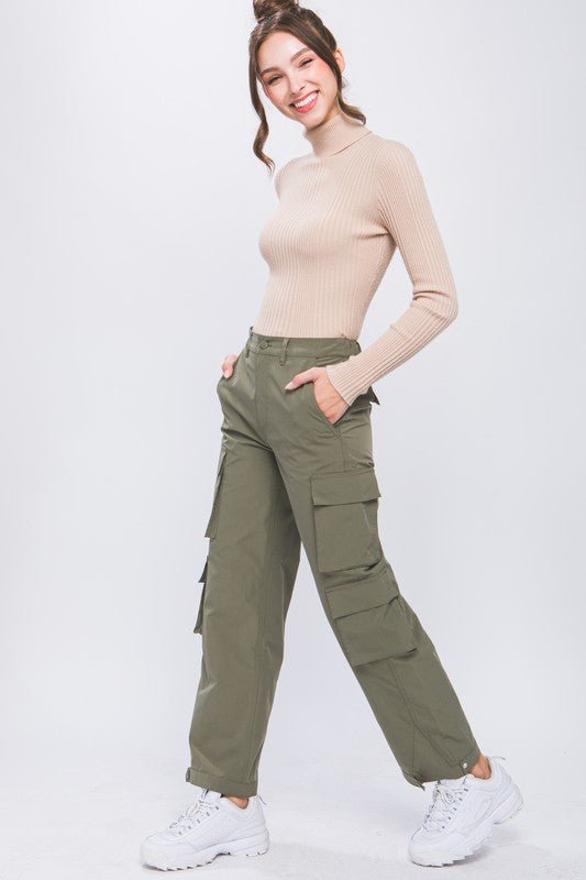 Olive Cargo Pants With Snap Button - STYLED BY ALX COUTUREPANTS