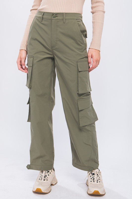 Olive Cargo Pants With Snap Button - STYLED BY ALX COUTUREPANTS