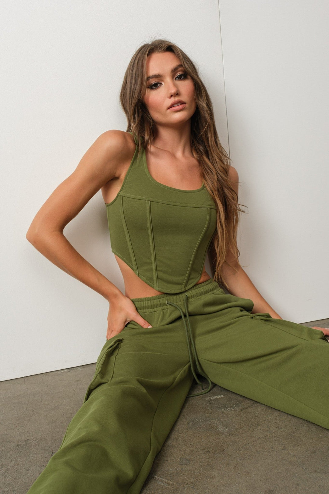 Olive French Terry Corset Top - STYLED BY ALX COUTUREShirts & Tops