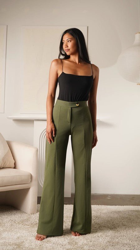 Olive High Waisted Tortoise Button Trouser Pants - STYLED BY ALX COUTUREPANTS