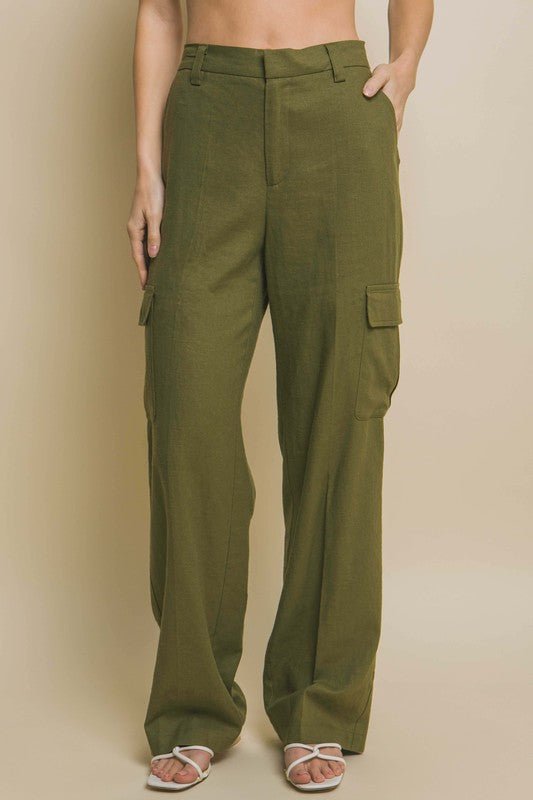 Olive Linen Cargo Pants - STYLED BY ALX COUTUREPANTS