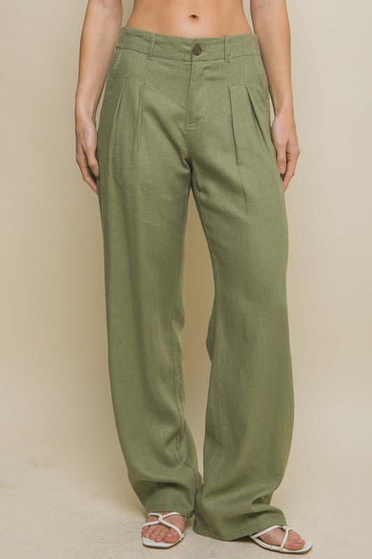 Olive Linen Tailored Wide Leg Pants - STYLED BY ALX COUTUREPANTS